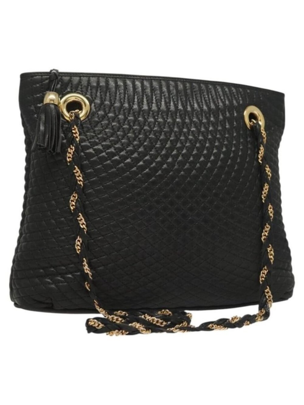 Authentic BALLY Chain Shoulder Bag Leather Black Gold